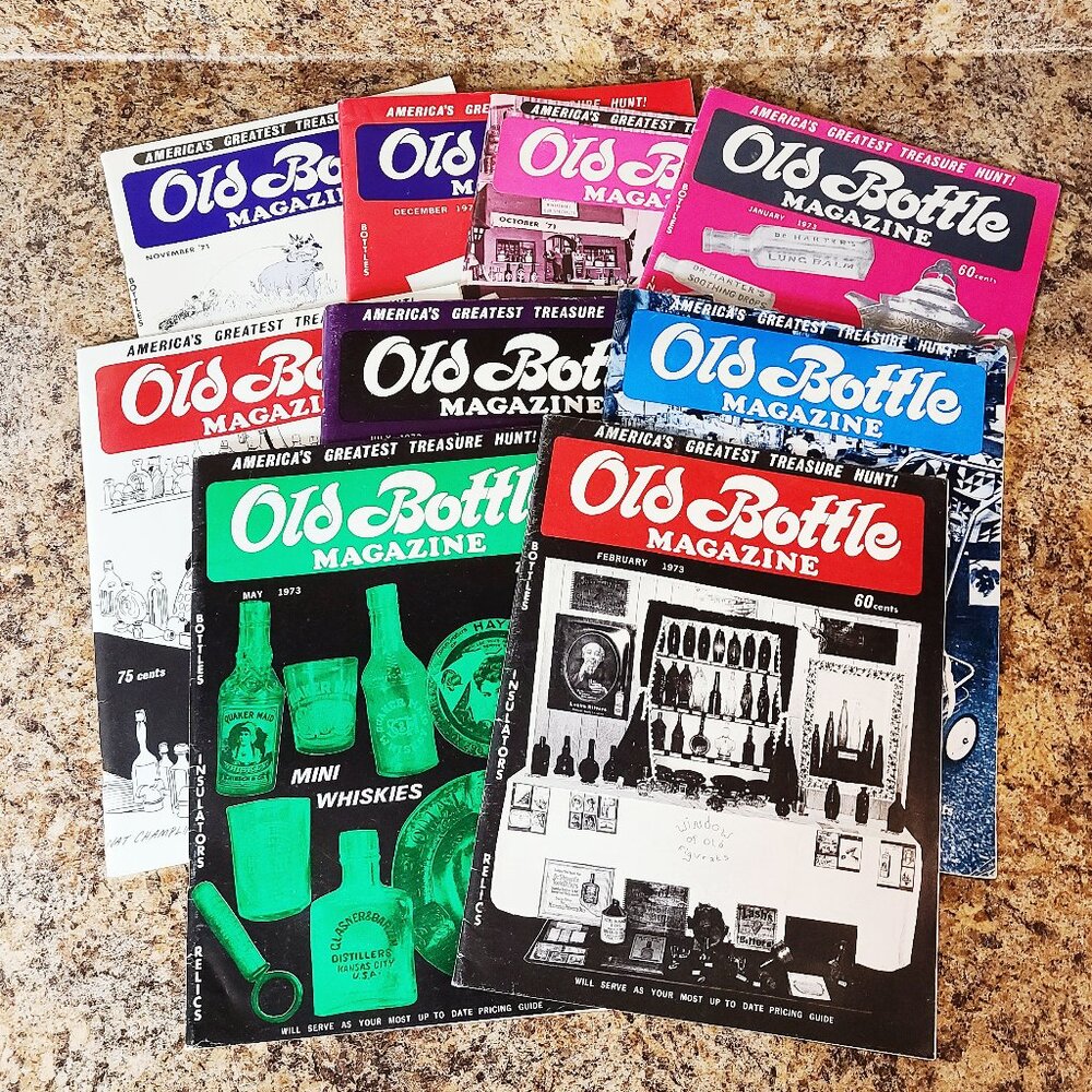 Lot Of 9 'Old Bottle Magazine' Issues From 1971-1973, Vintage Bottle Magazines
